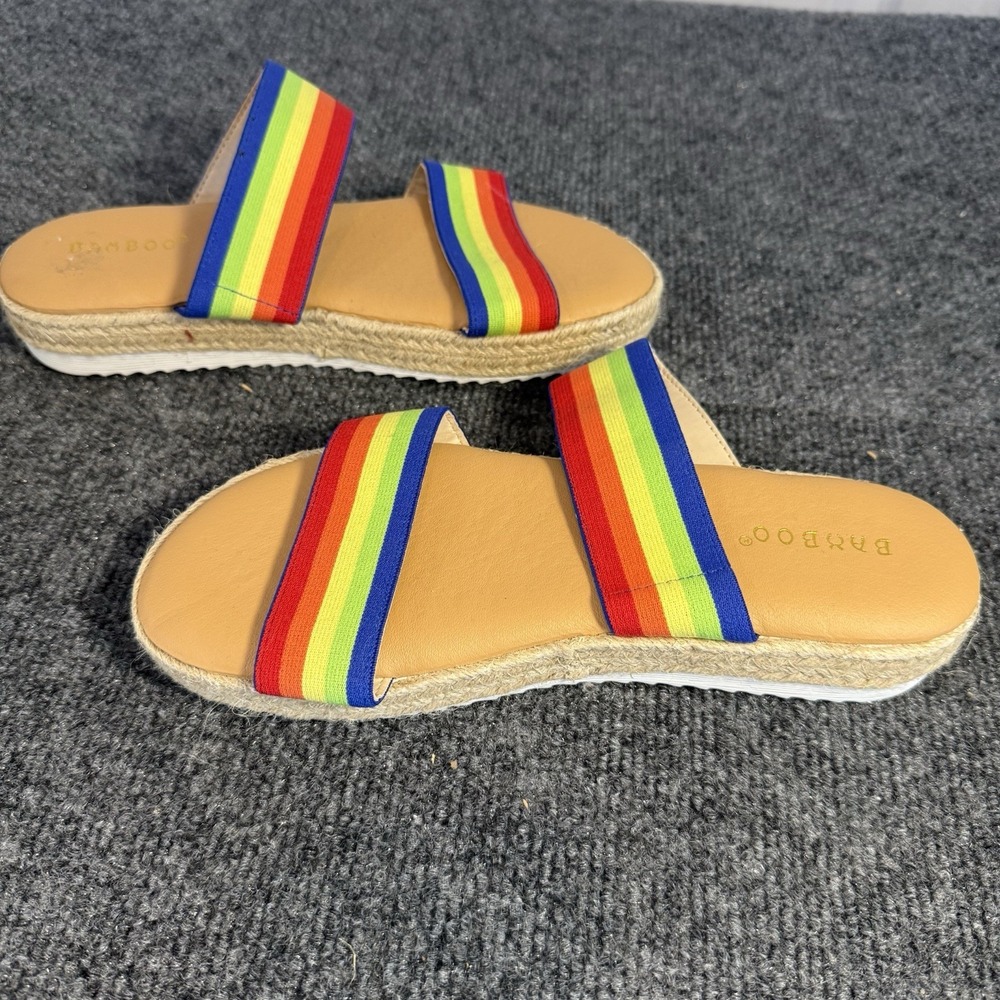 Bamboo Rainbow Double Strap Slide Sandals Women's Size 7.5 Espadrille Boho - Picture 5 of 9